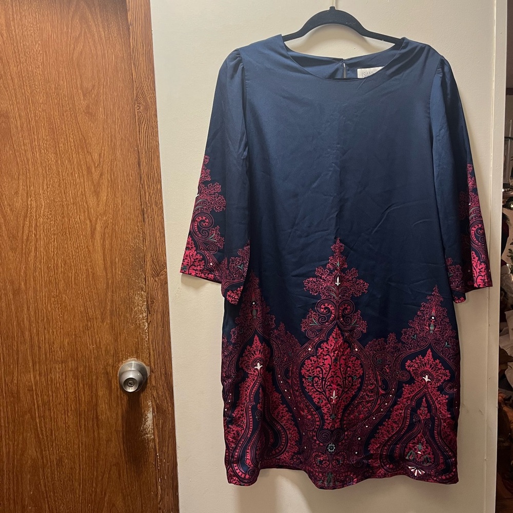 Isani mini shift dress size large navy blue and pink